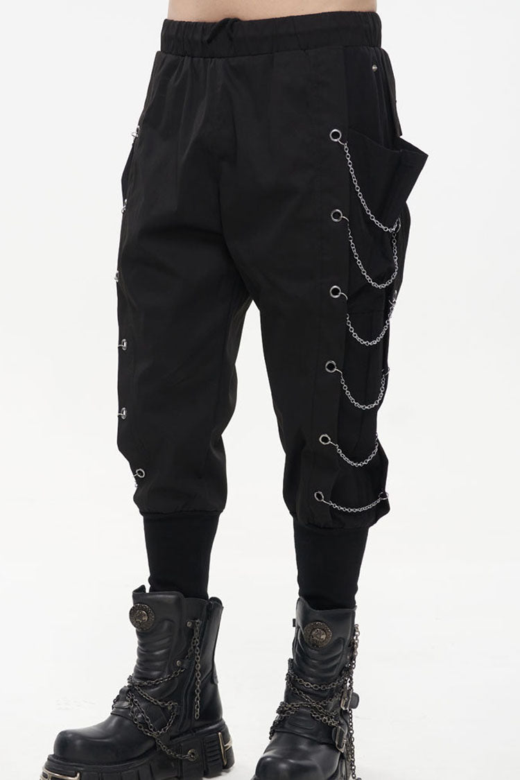 Black Punk Big Pocket Symmetrical Metal Chain Harem Men's Pants