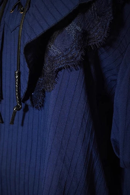 Blue Pirate Series Navigation Treasure Hunting Guide V Collar Long Hime Sleeves Ouji Lolita Blouse