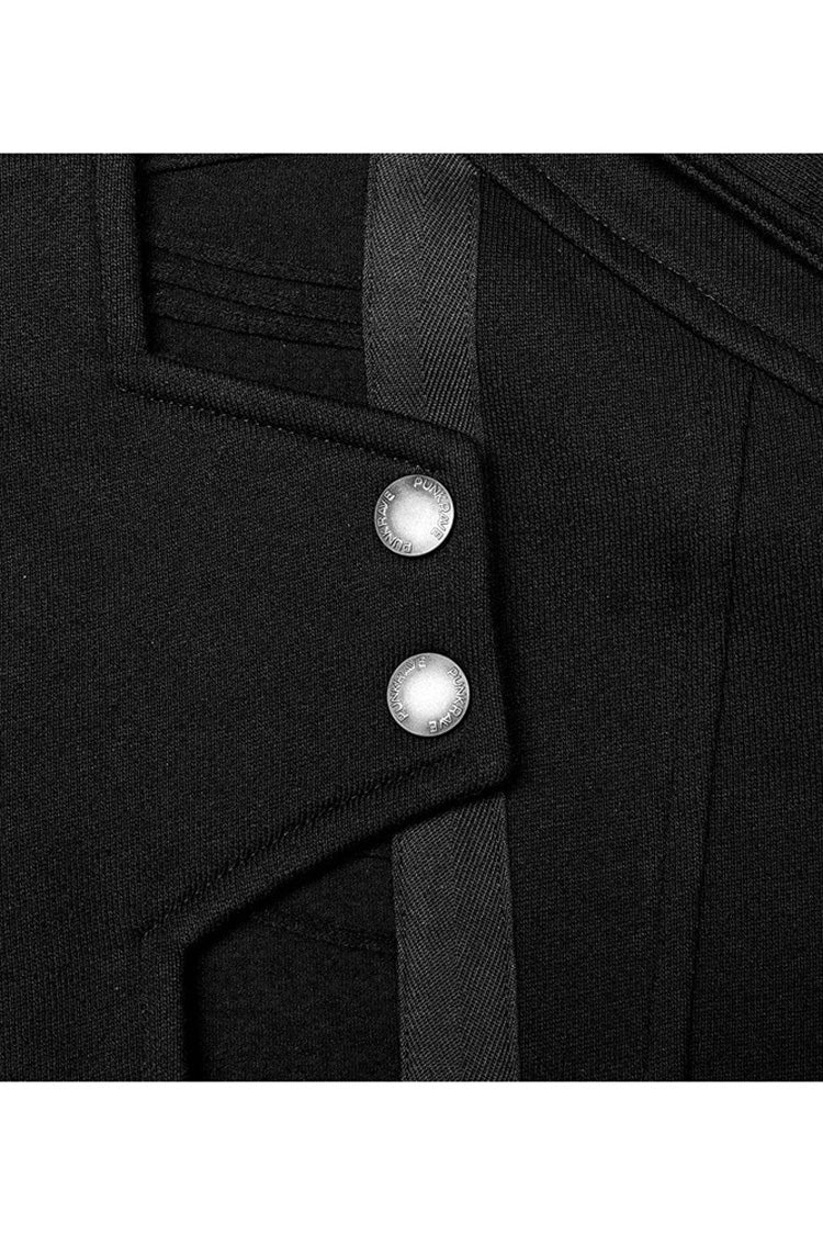 Black Punk Asymmetry High Collar Placket Metal Shoulder Detachable Webbing Men's Knitted Coat