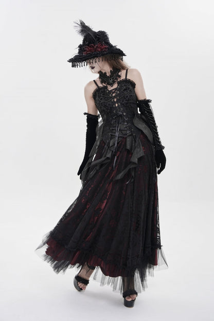 Black Ruffled Lace Lace-Up Slim Women's Gothic Overbust Corset
