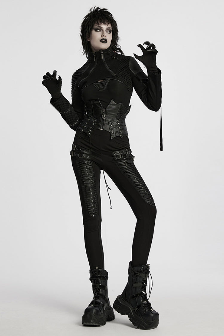 Black Stand Collar Long Sleeves Rivet Women's Gothic Short Jacket