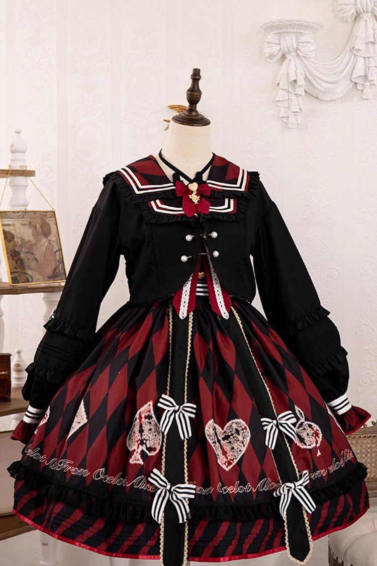Black/Red Heart Print Bowknot Sweet Princess Alice Lolita Jsk Dress