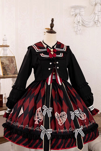 Black/Red Heart Print Bowknot Sweet Princess Alice Lolita Jsk Dress