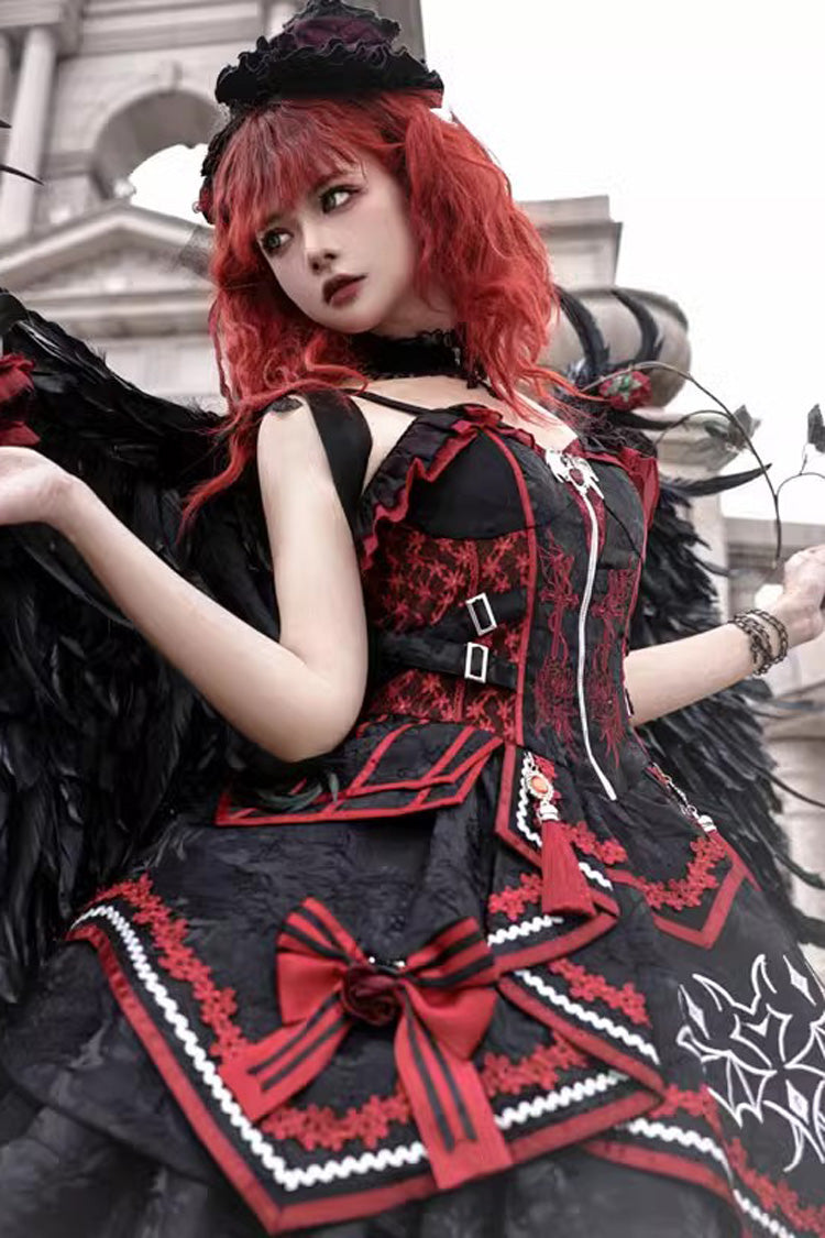 Black/Red Bat Print Ruffle Cardigan Gothic Lolita Jsk Dress