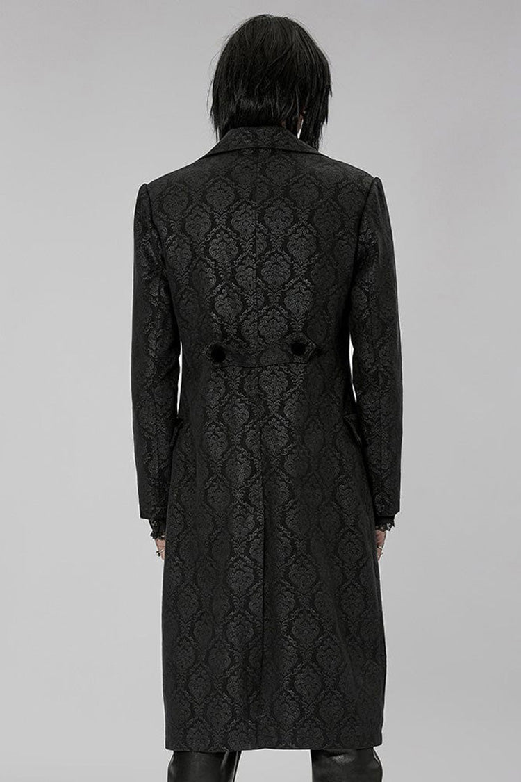 Black Punk Woven Print Large Collar Simple Atmospheric Long Men's Coat