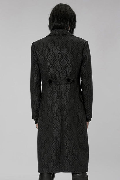 Black Punk Woven Print Large Collar Simple Atmospheric Long Men's Coat