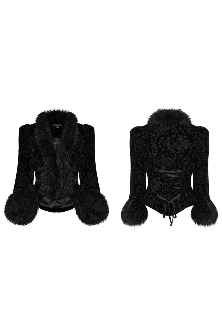 Women's V Collar Long Sleeves Faux Fur Stitching Gothic Coat 4 Colors