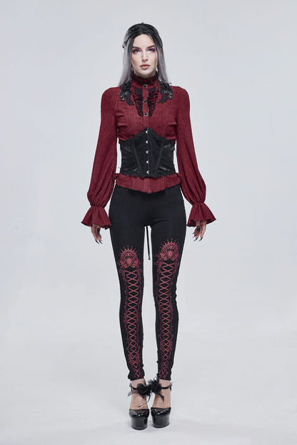 Black/Red Printed Decoration Tie Rope Elasticity Women's Gothic Leggings