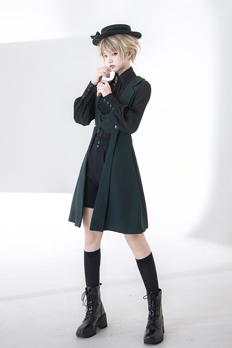 Green Lace-Up Slim Gothic Vintage Handsome Ouji Lolita Vest