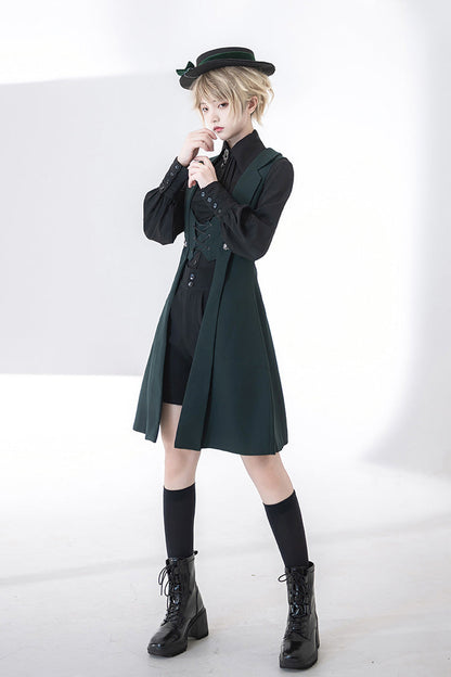 Green Lace-Up Slim Gothic Vintage Handsome Ouji Lolita Vest