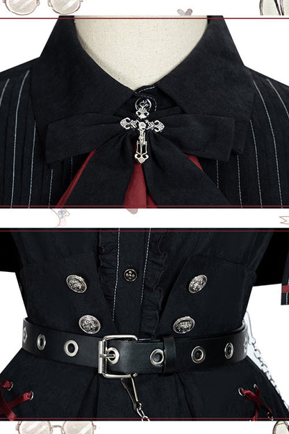 Black Punishment Execution Officer Series Military Style Shirt and Skirt Set Gothic Lolita Dress
