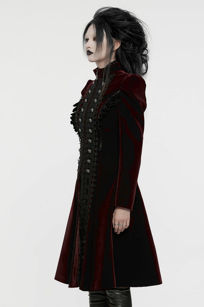 Black/Red Long Puff Sleeves Floral Embroidery Women's Gothic Coat