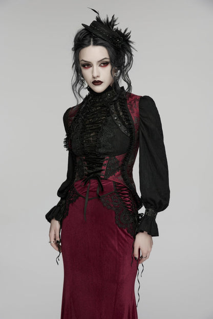 Black/Red Jacquard Embroidered Lace Lace-Up Slim Women's Gothic Vest