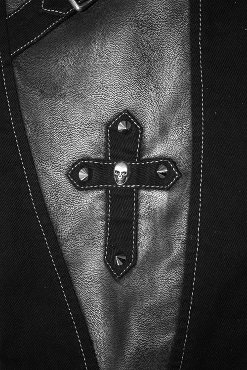 Black With Silver Punk Hand Rubbed Leather With Loops Mens Pants