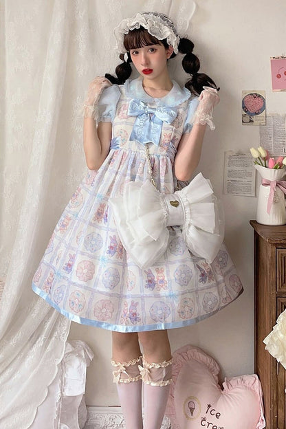 White Big Bowknot Metal Heart Nameplate Lolita Backpack