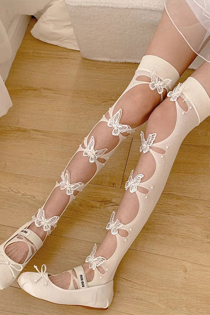 White Lace Hollow Bowknot Sweet Lolita Stockings