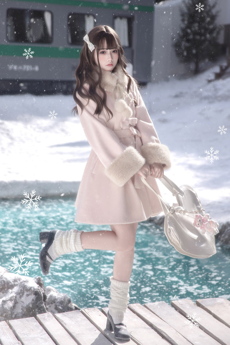 Pink [Bella SP] Stand Collar Long Sleeves Bow Sweet Lolita Coat Cloak