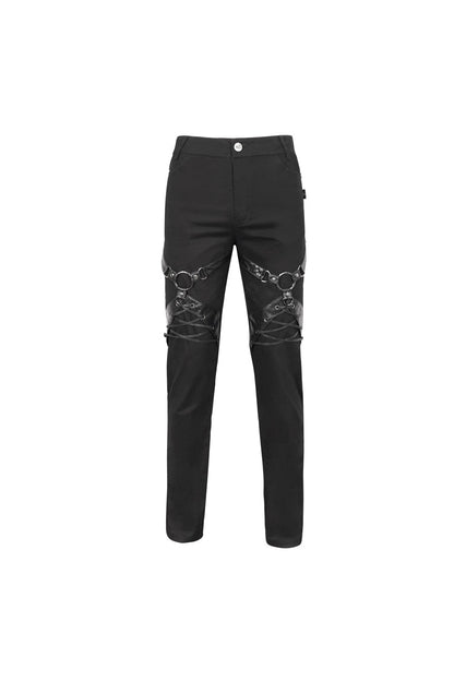 Black Thigh Position Buckle Splice Men's Punk Pants