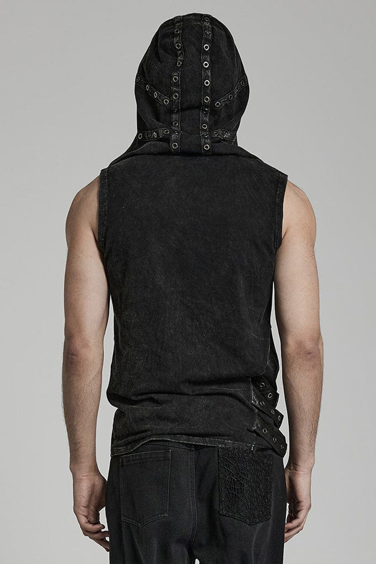 Black Sleeveless Irregular Hooded Men's Punk Tank Top