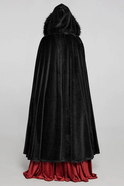 Faux Fur Hooded Warm Womens Gothic Elegant Cloak 2 Colors