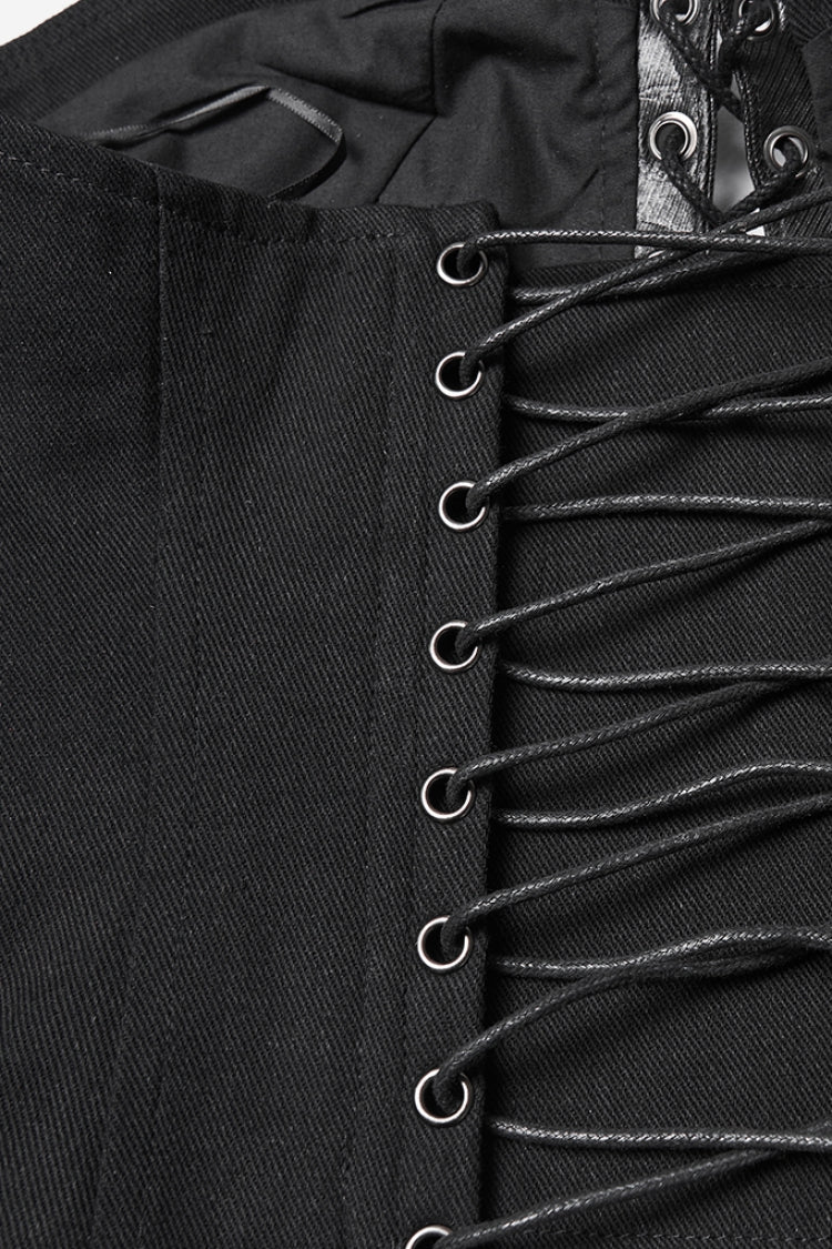 Black Sleeveless Lace-Up Side Zipper Pleated Women's Punk Corset