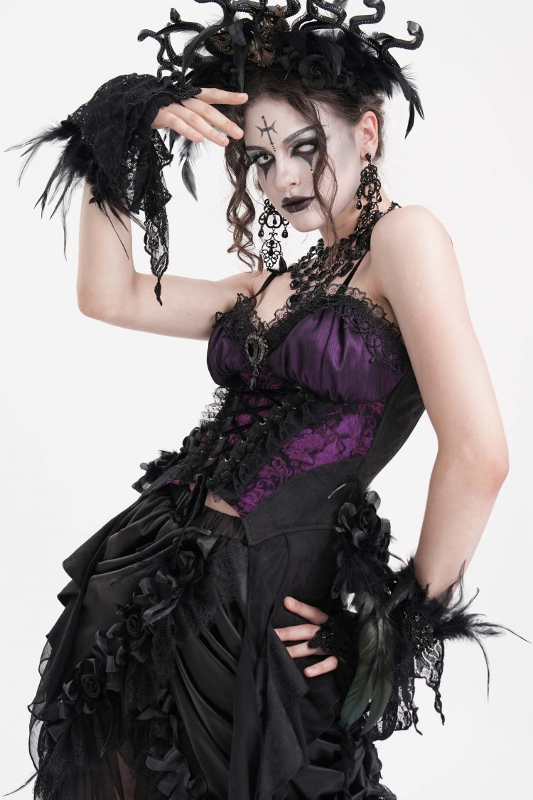 Purple Lace Lace-Up Women's Gothic Overbust Corset