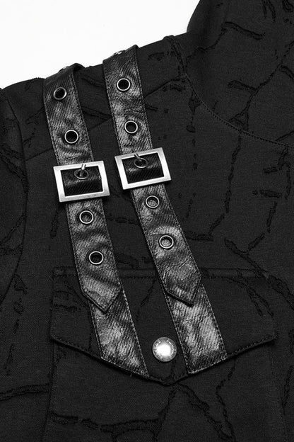 Black Short Sleeves Big-pocket Tie-dyed Hooded Men's Punk T-Shirt
