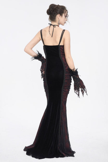 Black/Red High Waisted Embroidery Women's Gothic Dress