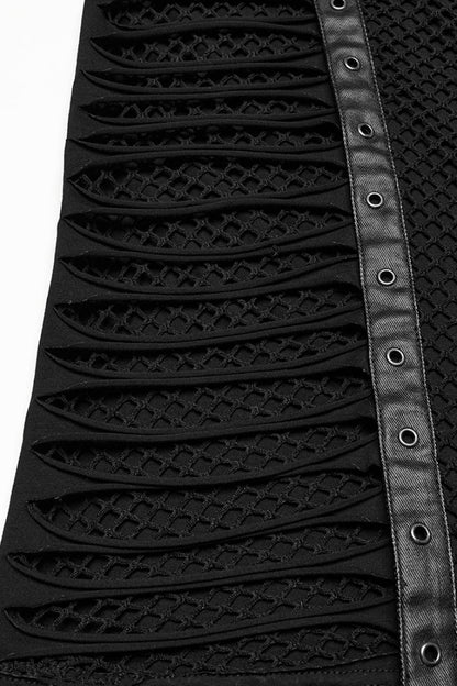 Black Round Collar Sleeveless Stitching Mesh Buckle Men's Punk Vest
