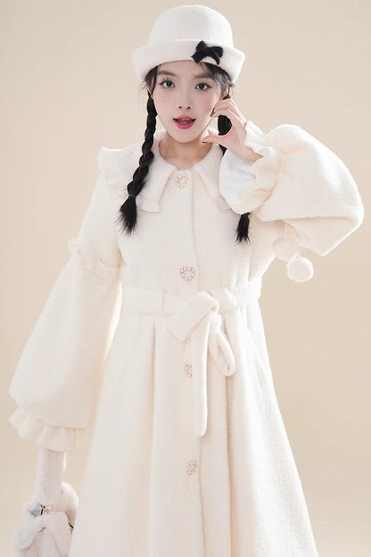 Light Beige Single Breasted Long Sleeves Bowknot Sweet Lolita Coat