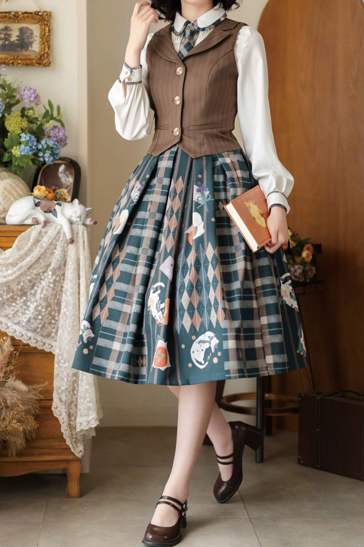 Brown V Collar Printed Classic Vintage College Style Ouji Lolita Vest