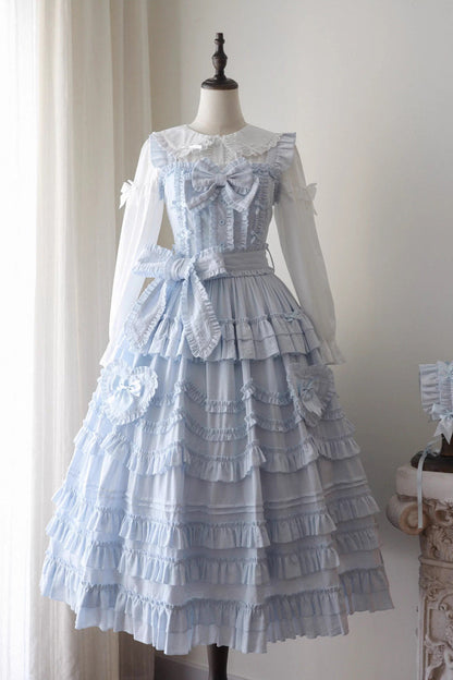 Blue [Heart In Love] Multi-Layered Ruffled Bow Sweet Lolita Jsk Dress