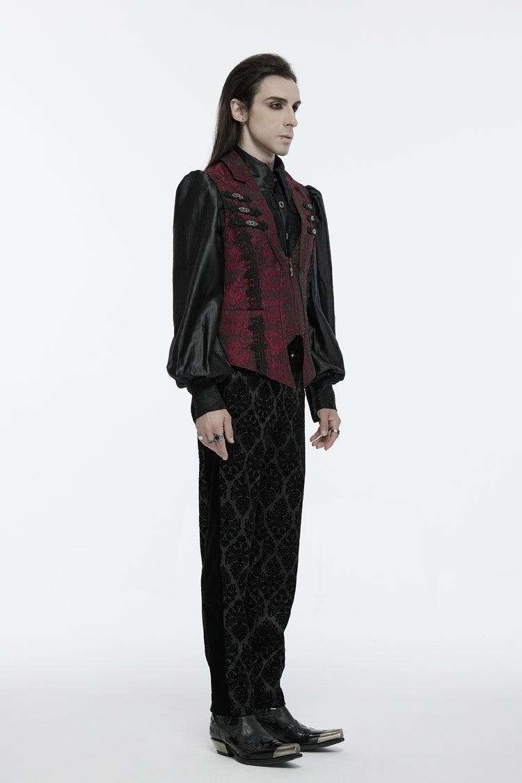 Red Sleeveless Jacquard Buckle Zip Men's Gothic Waistcoat