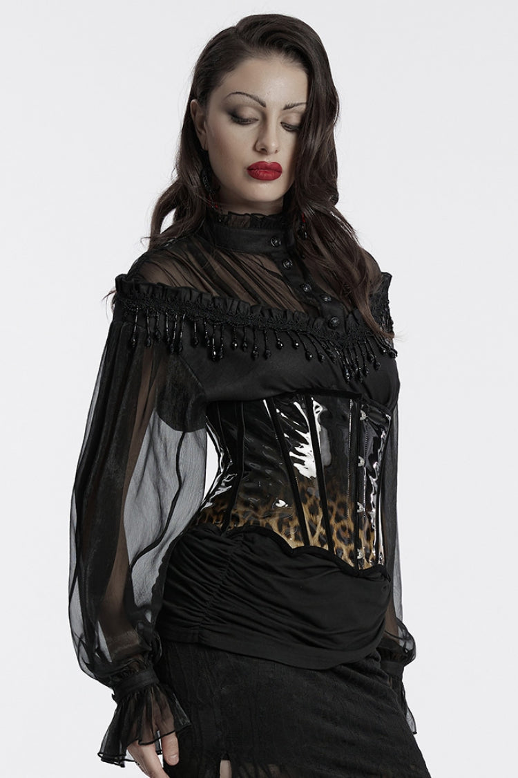 Black/Coffee Gradient Patent Leather Women's Gothic Underbust Corset