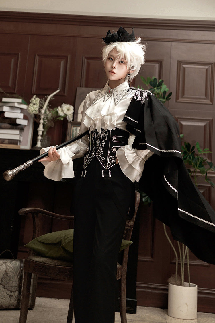 Black/White Embroidery Asymmetric Gothic Prince Handsome Ouji Lolita Set