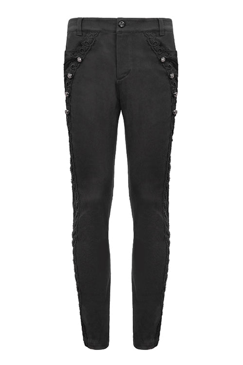 Black Punk Gothic With Side Bottons And Side Flocking Wedding Mens Pants