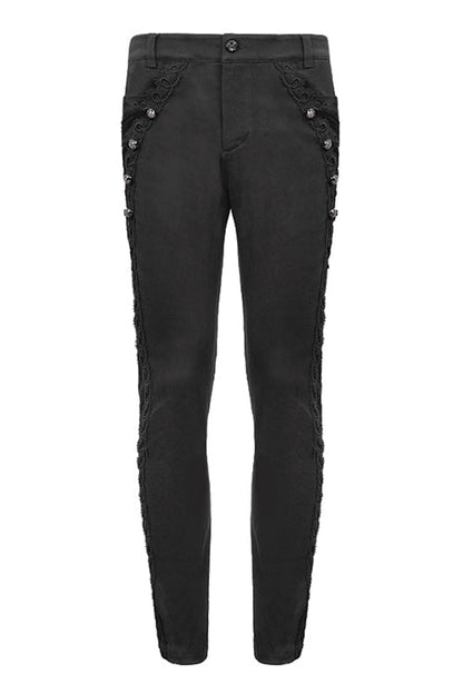 Black Punk Gothic With Side Bottons And Side Flocking Wedding Mens Pants