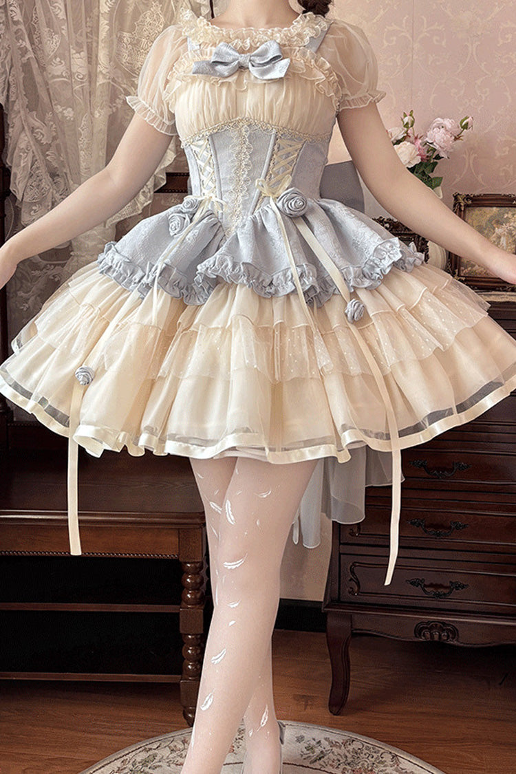 Blue/Ivory Dance of Time Triple-Layered Ballet Style Bowknot Lace-Up Sweet Lolita Jsk Dress