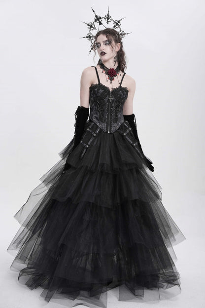 Black Sleeveless Embroidery Lace Chain Women's Gothic Vest