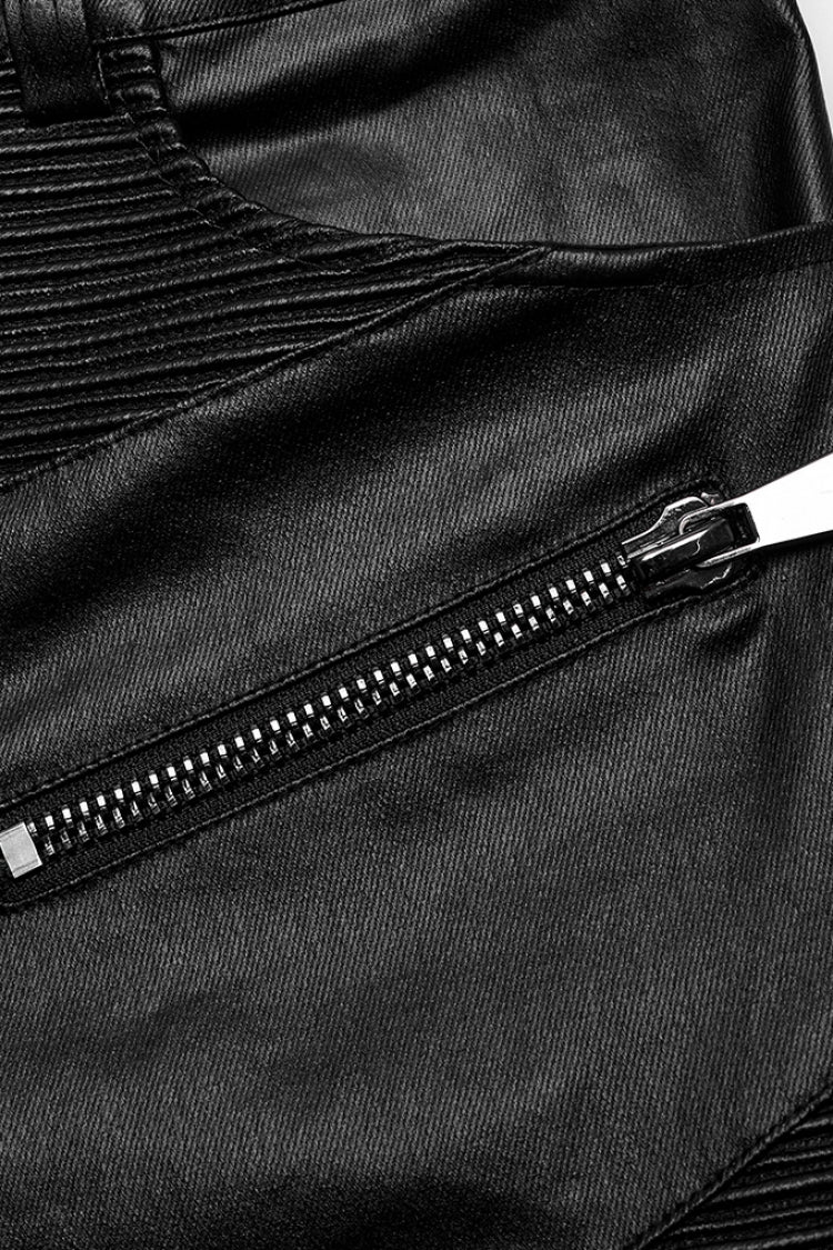 Black Zipper Men's Punk Faux Leather Pants