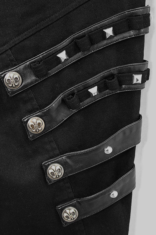 Black Punk Heavy Metal Lace Up With Loops Mens Pants