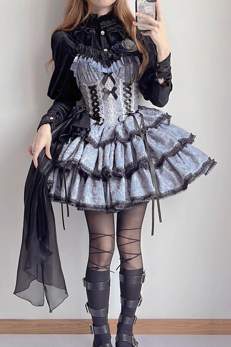 Black/Blue Medea Kiss Gothic Lolita JSK Tiered Dress