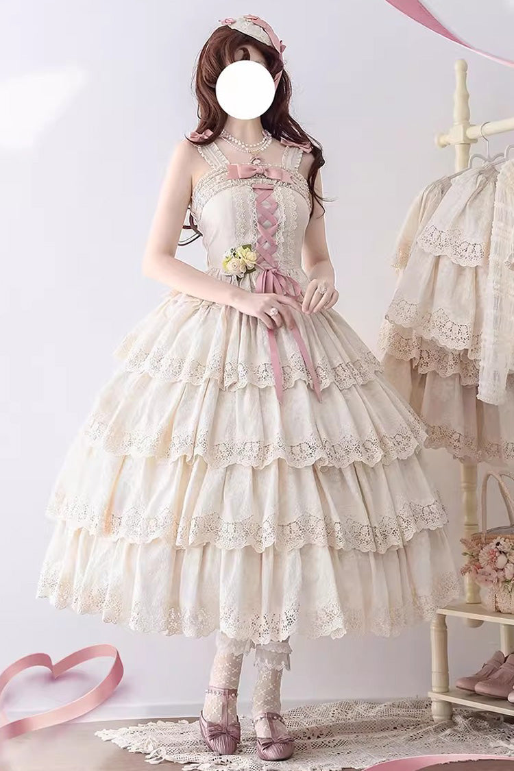 Ivory [Forest Waltz] Embroidery Bowknot Lace-Up Slim Sweet Elegant Lolita Suspender Top