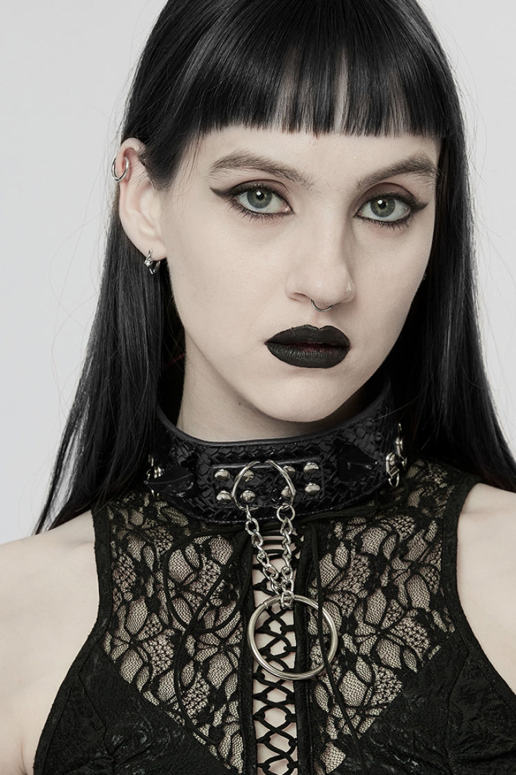Snakeskin Faux Leather Metal Rivets Women's Steampunk Choker 2 Colors