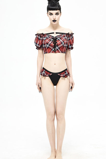 Black/Red Plaid Frilly Women's Punk Swim Shorts