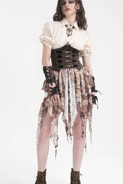 Brown Lace-Up Slim Zippered Women's Punk Underbust Corset