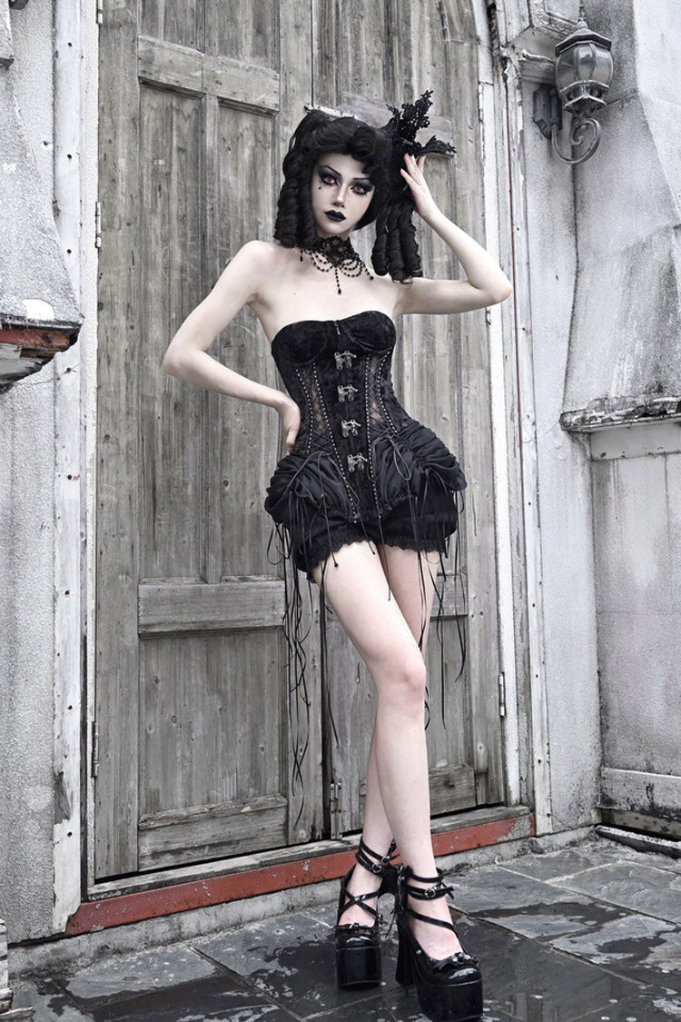 Black [Hell Alice] Hollow Lace-Up Fishbone Gothic Lolita Dress Corset