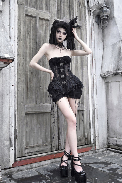 Black [Hell Alice] Hollow Lace-Up Fishbone Gothic Lolita Dress Corset