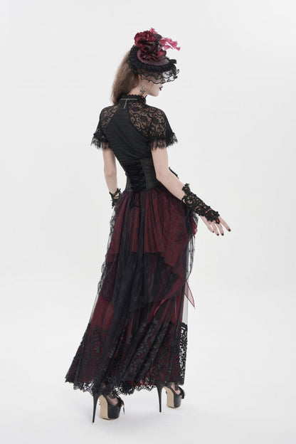 Black/Red Embroidered Lace Women's Gothic Underbust Corset Embroidered Rose Cross Underbust Corset