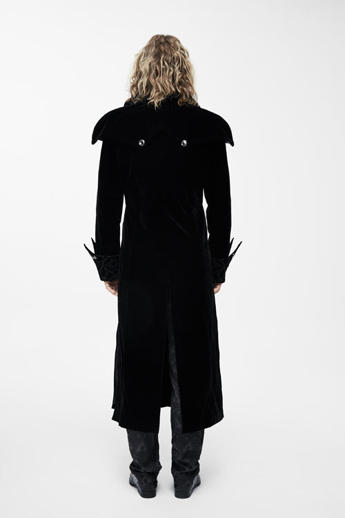 Western Fashion Gothic Pattern Event Shawl Collar Black Mens Velveteen Long Coats